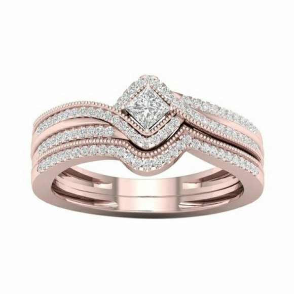 BRAND NEW STERLING ROSE GOLD WEDDING RINGS SET - Picture 4 of 4